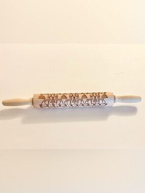 Unbranded Wood Rolling Pin with Carved Reindeer and Tree Pattern - Natural Wood